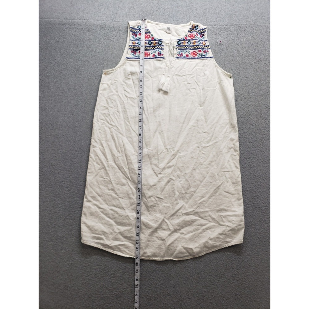 Gap Women Shift Dress M White Sleeveless Embroidery Tasseled V Neck Bohemian - Picture 6 of 16